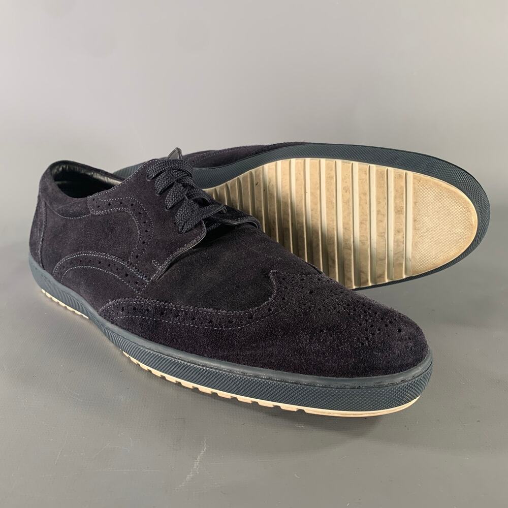 LOUIS VUITTON Size 10 Navy Wingtip Suede Vulcanized sole Lace Up Shoes - Picture 5 of 7